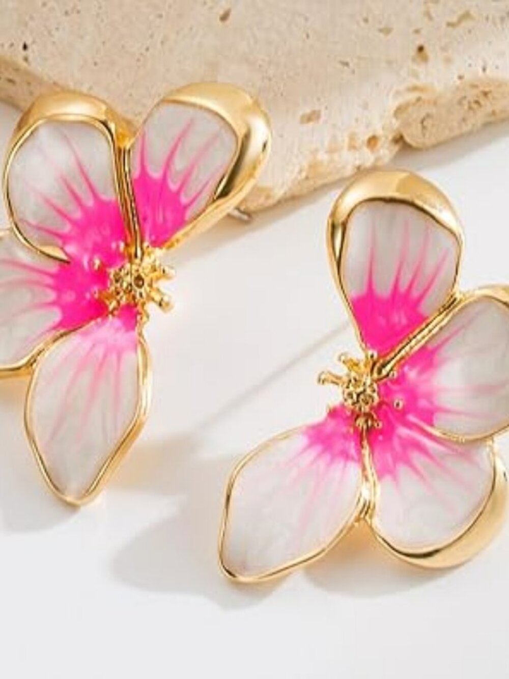 NEW Flower Earrings Irregular Petal Earring Set Pink White Flower Stud Elegant